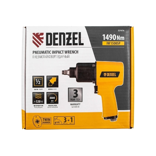 Ударный пневмогайковерт Denzel IW1500SP, 1/2", 8800 об/мин, 1490 Нм
