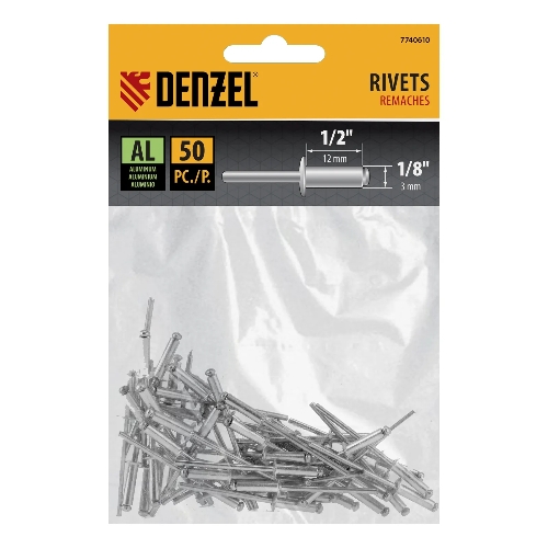 Заклепки алюминиевые Denzel, 1/8"-1/2", 3 х 12 мм, 50 шт.