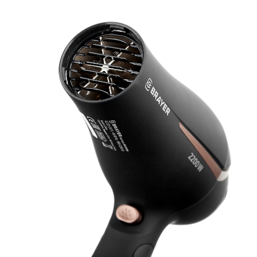 Фен BRAYER BR3000BN черный/розовое золото, 2200 Вт, компактный