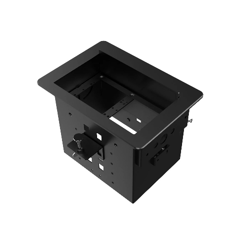 Прямоугольный металлический корпус Wize Pro WRTS-06BOX-B для модульной системы врезного лючка в стол с убирающейся крышкой для установки до 6 модулей-вставок, преустановленная рамка, черный