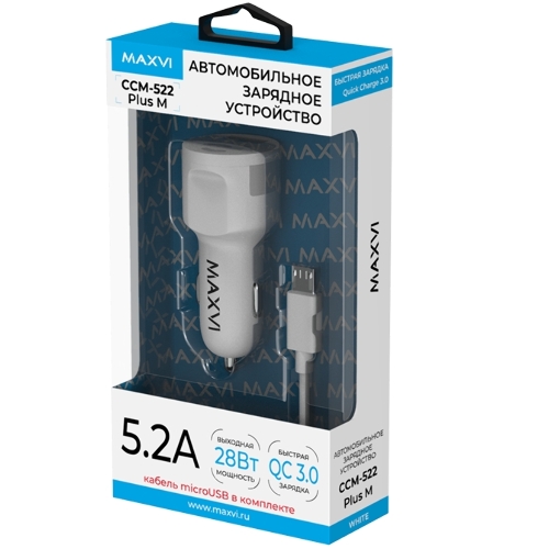 Автомобильное зарядное устройство Maxvi CCM-522 Plus M белый 5.2A