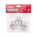 Двойник Rexant электрический (разветвитель) 16А с/з + USB-A + USB-C с защитными шторками, белый