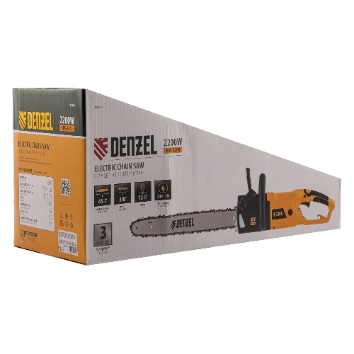 Пила цепная электрическая Denzel EDS-2200, 2,2кВт, продольная, шина 45 см, шаг 3/8, паз 1,3 мм, 62 зв