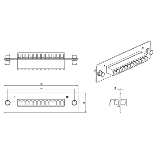 Модульная панель Hyperline, OS2 9/125, 12 х LC, Duplex 120х32, для FO-19BX, черный