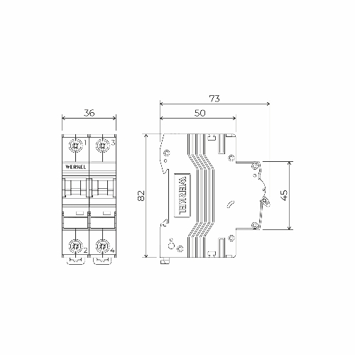 Автоматический выключатель Werkel 2P 20A C 6 кА W902P206