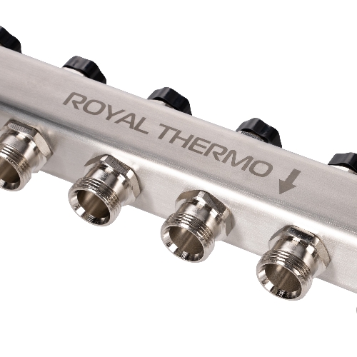 Коллектор Royal Thermo нерж. в сборе универсальный 1" ВР-3/4" НР с автомат. воздухоотвод-ми 6 вых.