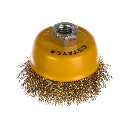 Кордщетка STAYER 35125-075_z01чашечная витая латунированная стальная проволока 0.3мм 75мм/М14