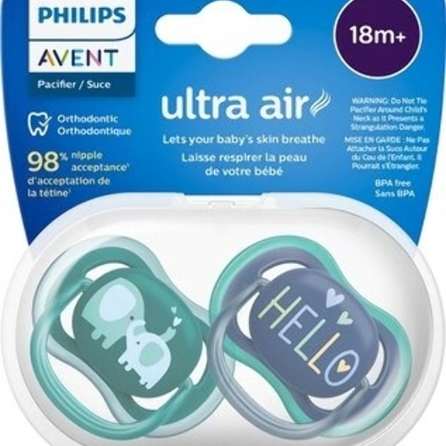 Пустышка Philips Avent ultra air, слоники/HELLO, 18+ мес., 2 шт.