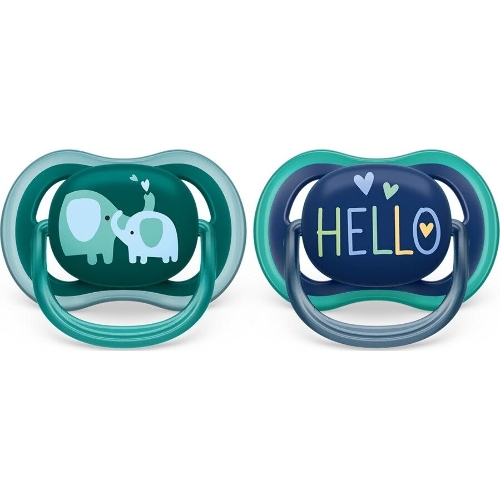 Пустышка Philips Avent ultra air, слоники/HELLO, 18+ мес., 2 шт.