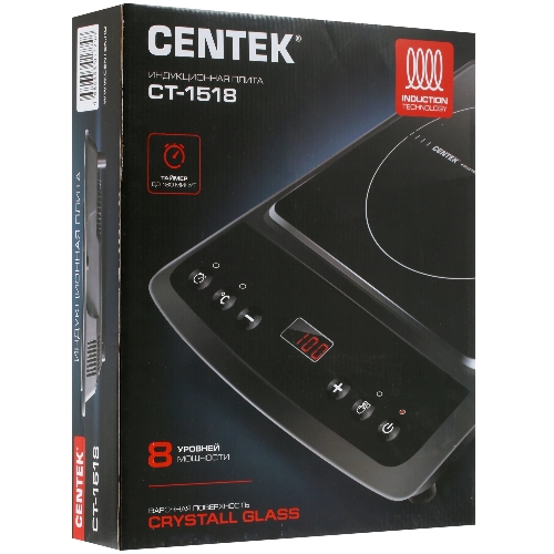 Плита настольная электрическая Centek CT-1518 чёрный, 2 кВт, индукция, конфорки - 1, стеклокерамика, сенсор