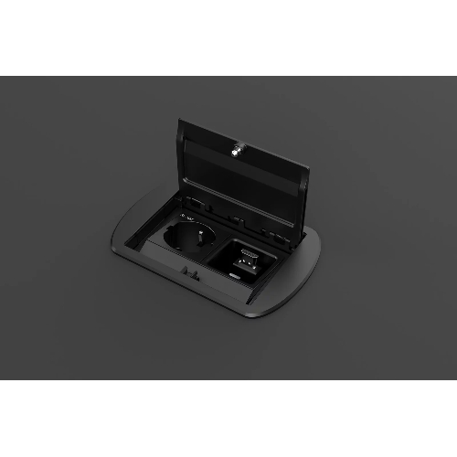 Прямоугольный металлический корпус Wize Pro WRTS-M-4CBOX-B серия M, для модульной системы врезного лючка в стол с убирающейся крышкой для установки до 4 модулей-вставок серии М, черный