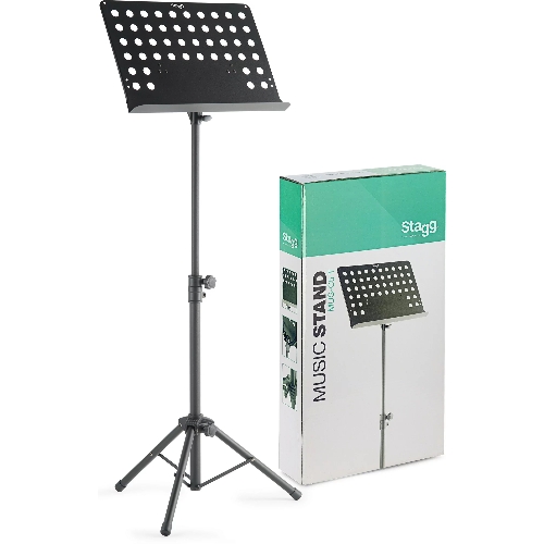 Пюпитр оркестровый STAGG [MUS-C5 T] 2-х секционный с винтовым фиксатором, металлический держатель с регулировкой угла наклона, прочная металлическая конструкция со складными ножками, размеры: 47,5х34,5 см, высота 70-110 см, вес 2,9 кг, цвет черный