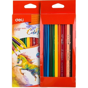 Карандаши цветные Deli EC00300 ColoRun, трехгранный профиль, тополь, 12 цветов, коробка с европодвесом
