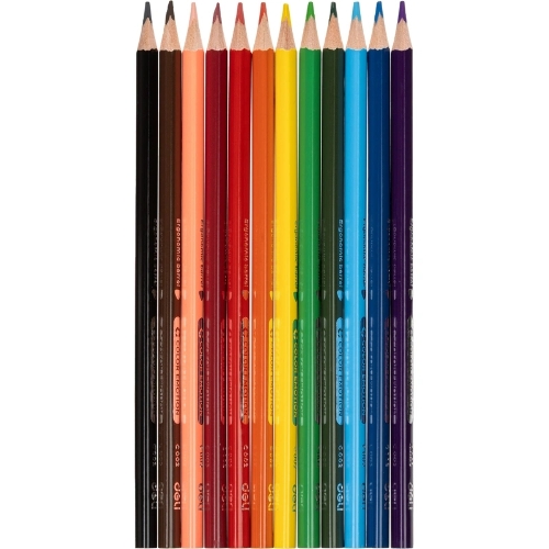 Карандаши цветные Deli EC00200 Color Emotion, трехгранный профиль, липа, 12 цветов, коробка с европодвесом (12шт)
