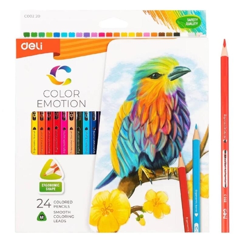 Карандаши цветные Deli EC00220 Color Emotion, трехгранный профиль, липа, 24 цвета, коробка с европодвесом (24шт)