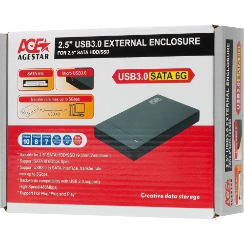 Внешний корпус для HDD AgeStar 3UB2P3 SATA III пластик черный 2.5"