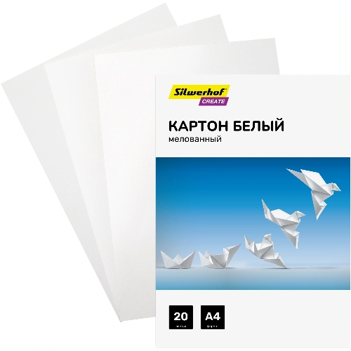 Картон белый Silwerhof мелованный 20л. A4 Create 240г/м2 обл.мел.картон ПЭТ 200x280мм