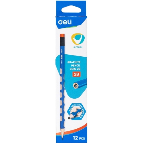Карандаш чернографитный Deli EC016-2B U-Touch 2B, трехгранный, (12шт) ластик