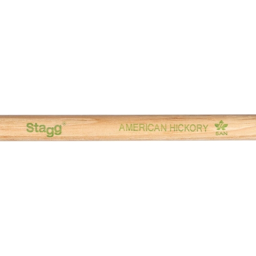 Барабанные палочки STAGG SHV5AN деревянные, American Hickory 5AN, материал орех, с нейлоновыми наконечниками, 2 шт., подобранная пара по весу, цвету и звучанию, размеры (в упаковке) 410х20х20 мм, вес (в упаковке) 0,1 кг