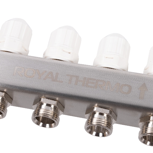 Коллектор Royal Thermo нерж. в сборе с расходомерами 1" ВР-3/4" НР с автомат. воздухоотвод-ми 9 вых.