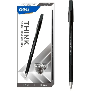Набор ручек шариковых Deli Think EQ8-BK, черные чернила (12шт), линия 0.5мм