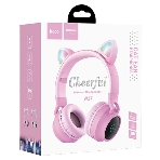 Беспроводные/проводные наушники Hoco W27 розовый, накладные, Bluetooth + проводной, "кошачьи ушки", до 5 ч.