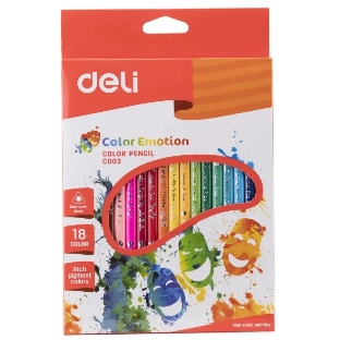 Карандаши цветные Deli Color Emotion EC00210, трехгранный профиль, липа, 18 цветов, коробка с европодвесом