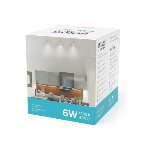 Светильник Gauss Overhead накл цил 6W 420lm 4100K 170-240V IP20 68x75мм белый с расс LED