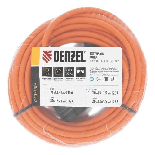 Удлинитель-шнур силовой Garden Series Denzel ПВС, 10 м, 1 розетка 3x1,5 мм