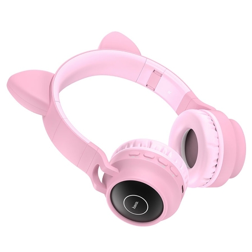 Беспроводные/проводные наушники Hoco W27 розовый, накладные, Bluetooth + проводной, "кошачьи ушки", до 5 ч.