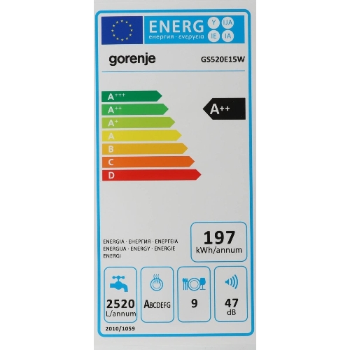 Посудомоечная машина Gorenje GS520E15W, белая, 44.8 см, 9 компл., 47 дБ, класс A++