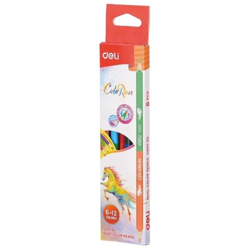 Карандаши цветные Deli EC00500 ColoRun, двухцветные, липа, 12 цветов, коробка с европодвесом (6шт)