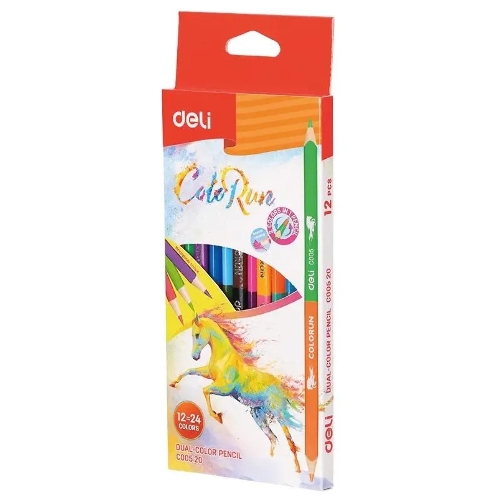 Карандаши цветные Deli EC00520 ColoRun, двухцветные, липа, 24 цвета, коробка с европодвесом (12шт)
