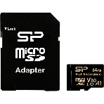 Флеш карта microSD 64Gb Silicon Power microSDHC Class 10 UHS-I A1 V30 U3 (SD адаптер) 100MB/s