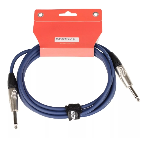 Кабель гитарный FORCE FGC-09/3 BL1/4" TS Jack - 1/4" TS Jack, высококачественный, малошумящий с проводниками из безкислородной меди OFC, диаметр 6 мм, профессиональные металлические разъемы, длина 3 м, цвет синий