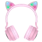 Беспроводные/проводные наушники Hoco W27 розовый, накладные, Bluetooth + проводной, "кошачьи ушки", до 5 ч.