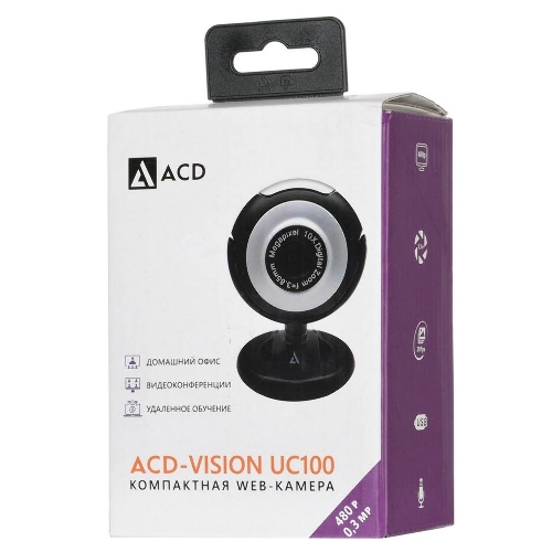 Веб-камера ACD Vision UC100 640x480, 30 кадр/с, USB Type-A, микрофон (2 шт, шумоподавление), автоосвещение, универсальное крепление