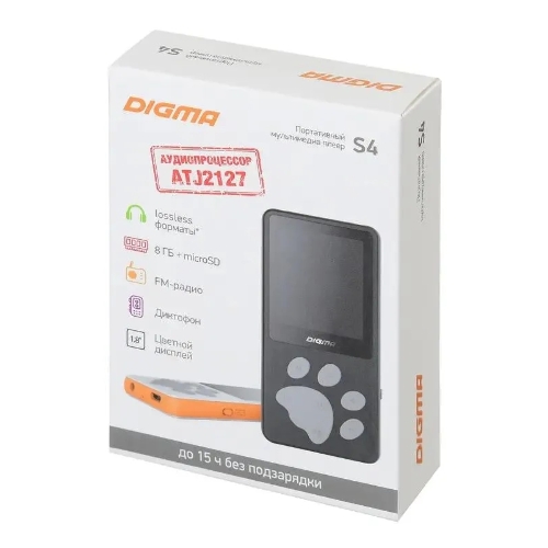 Плеер Hi-Fi Flash Digma S4 8Gb белый/оранжевый/1.8"/FM/microSDHC