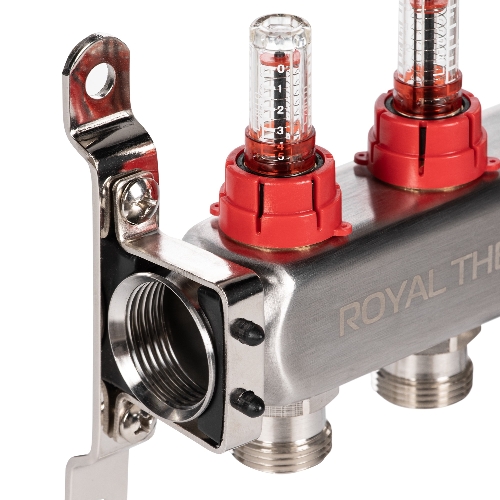 Коллектор Royal Thermo нерж. в сборе с расходомерами 1" ВР-3/4" НР с автомат.воздухоотвод-ми 11 вых.