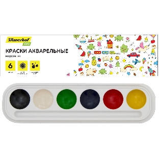 Краски акварельные Silwerhof Eco, медовые, 6 цветов, без кисти, картонная коробка