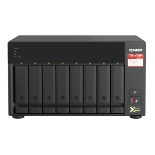 Сетевое хранилище без дисков SMB QNAP TS-873A-8G NAS, 8 trays 3,5"/2,5", 2x2,5 GbE BASE-T, 2 x M.2 NVMe 2280 slots, quad-core AMD Ryzen V1500B 2,2 GHz, 8 Gb SO-DIMM DDR4 (1 x 8 Gb) up to 64Gb (2x32 Gb)