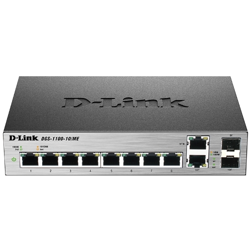 Коммутатор D-Link DGS-1100-10/ME/A1A/A2A, 8×1 Гбит/с + 2×1 Гбит/с Combo, настраиваемый