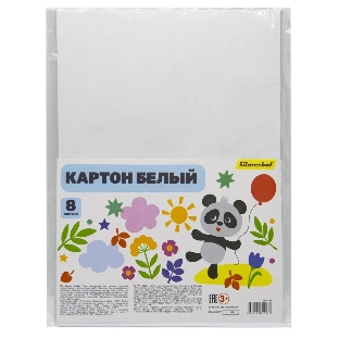 Картон белый Silwerhof Веселая панда немелованная, 8 лист., 1цв., 230г/м2, 1 дизайн
