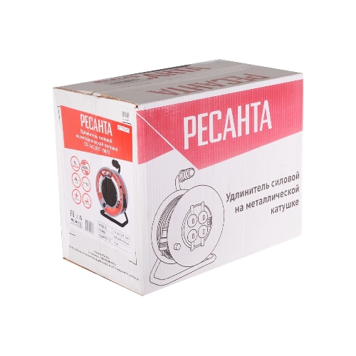Удлинитель силовой Ресанта СУ-3х2,5КГ-50/3 (61/118/10) 2x1.0 кв.мм 4 розет. 40 м ПВС катушка серый