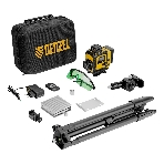 Лазерный уровень мультипризменный Denzel DLV 360-4T, 30 м, зеленый луч, Li-Ion 2,4 Aч, штатив