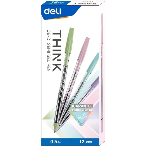 Набор ручек шариковых Deli Think EQ8-C ассорти/прозрачный, d=0.5мм, синие чернила (12шт)