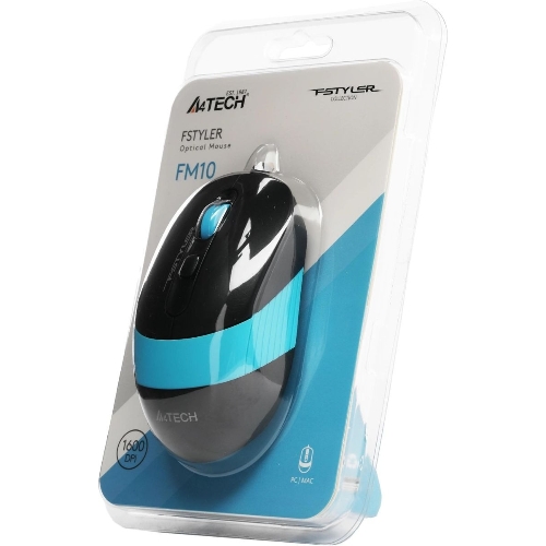 Мышь проводная A4Tech Fstyler FM10 черный/синий, 1600 dpi, USB, кнопки - 4