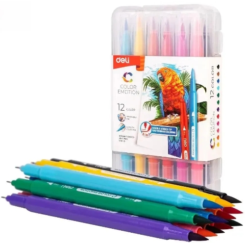 Фломастеры Deli EC151-12 Color Emotion 12 цветов, пластиковая коробка (12шт)