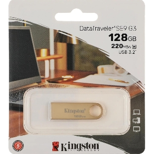 Флешка USB Kingston DataTraveler SE9 G3 (DTSE9G3/128 Gb), 128Gb, USB 3.2 Gen 1, R/W 220/100, золотистый