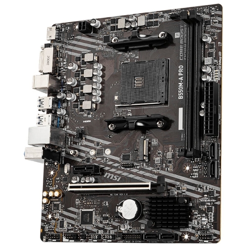 Материнская плата MSI B550M-A PRO, AM4, AMD B550, 2xDDR4, 4xSATA, 1xM.2, 1xPCIe 4.0 x16, 1xPCIe x1, 1xDVI-D, 1xHDMI, 1x 1Gb LAN, 2xUSB 2.0, 4xUSB 3.2 Gen 1, 3x3.5 мм, 7.1, mATX